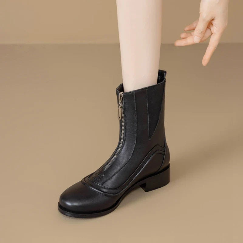 Women's autumn and winter genuine leather cowhide round toe