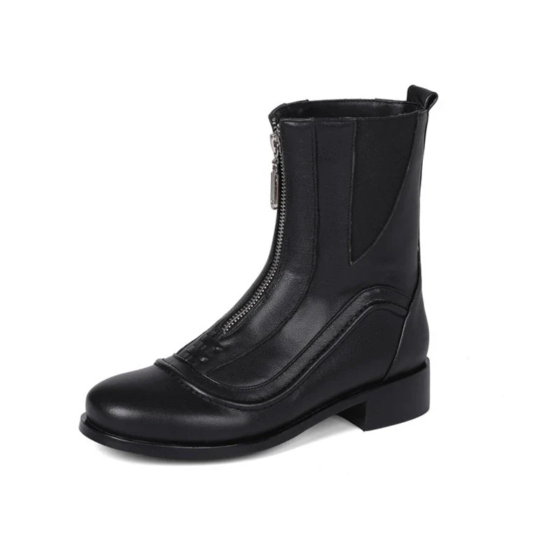 Women's autumn and winter genuine leather cowhide round toe