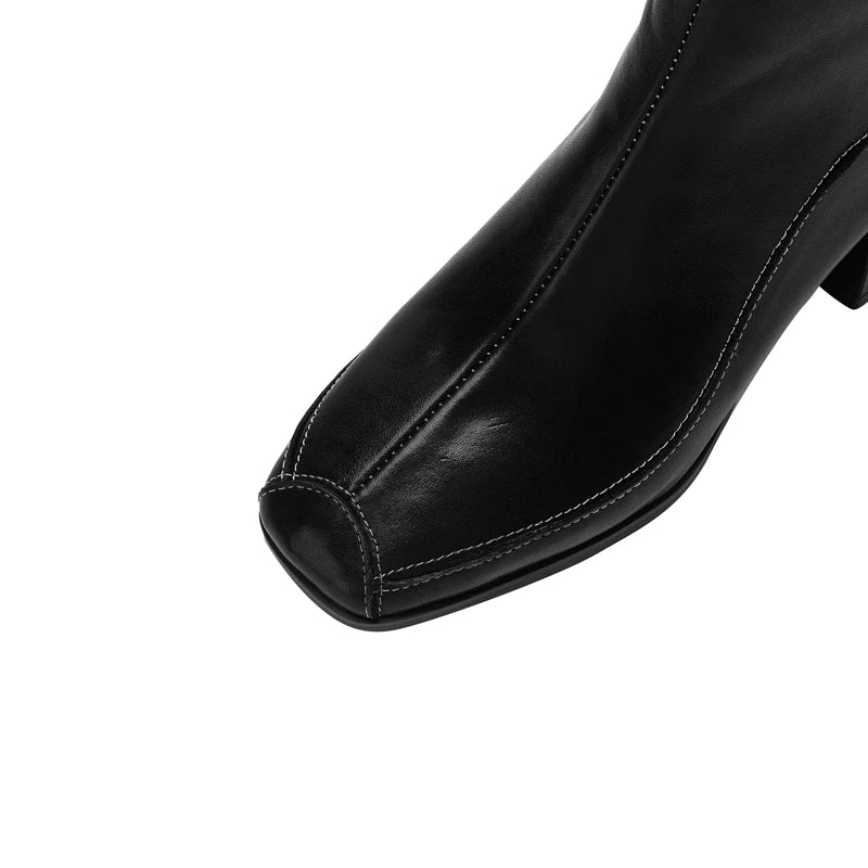 Women's autumn and winter genuine leather cowhide square toe and calf back zipper retro short Boots
