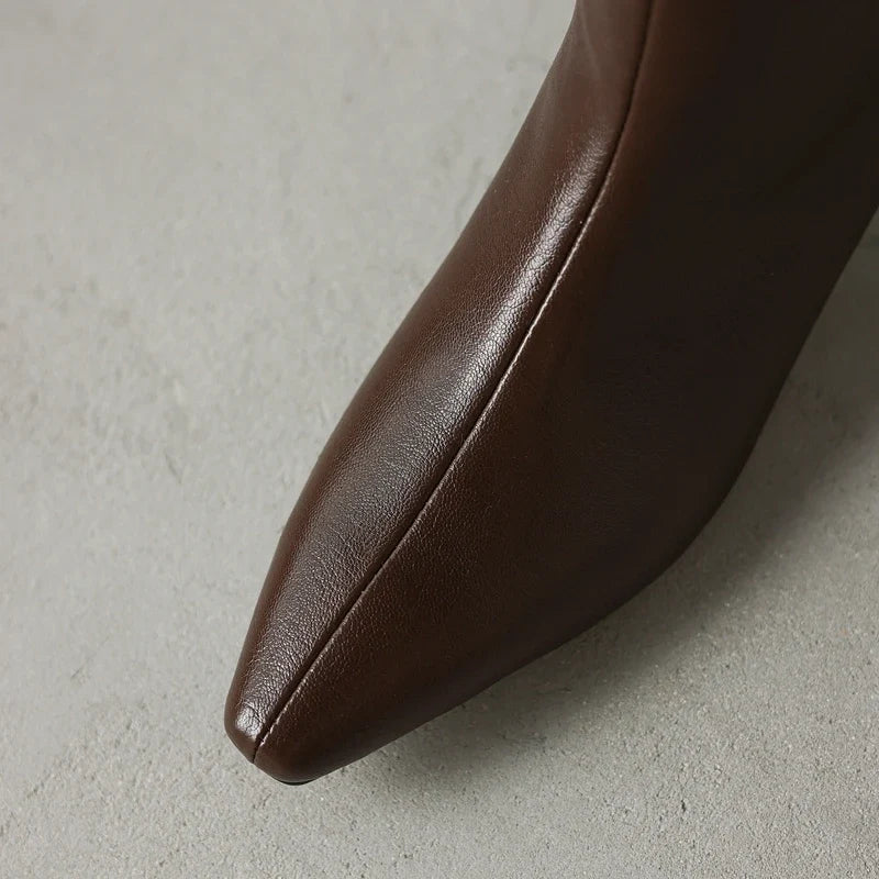 Women's autumn and winter genuine leather cowhide square toe and calf mid heel retro short Boots