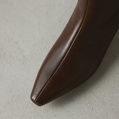 Women's autumn and winter genuine leather cowhide square toe and calf mid heel retro short Boots