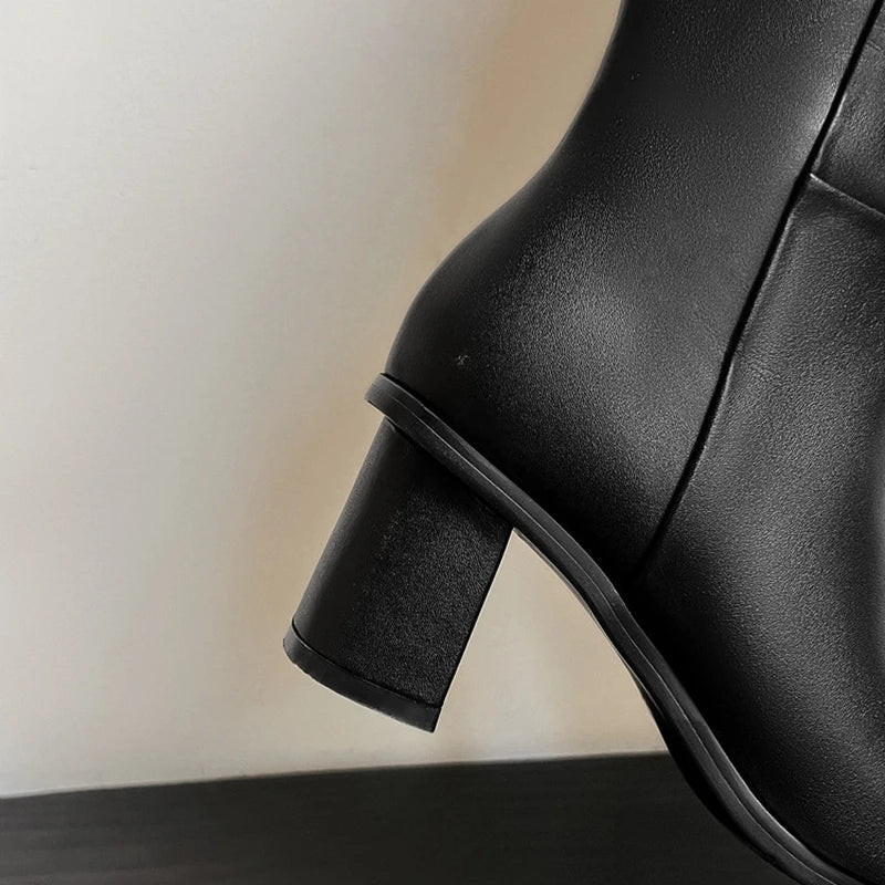 Women's autumn and winter genuine leather cowhide square toe and knee zipper high-heeled knight Boots