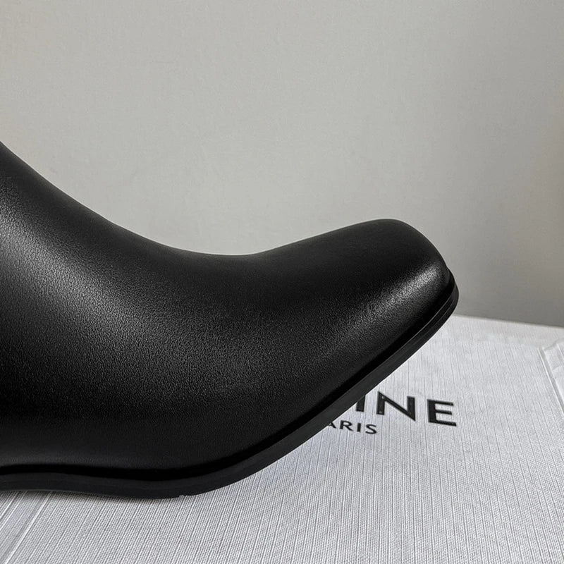 Women's autumn and winter genuine leather cowhide square toe and knee zipper high-heeled knight Boots