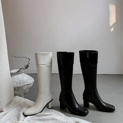 Women's autumn and winter genuine leather cowhide square toe and knee zipper high-heeled knight Boots