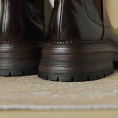 Women's autumn and winter genuine leather sheepskin round toe mid heel retro and calf Chelsea short Boots