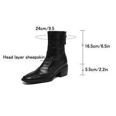 Women's autumn and winter genuine leather sheepskin square toe and calf high-heeled zipper Chelsea retro short boots