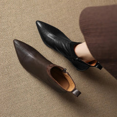Women's autumn and winter leather sheepskin pointed high-heeled side zipper retro western Chelsea short Boots