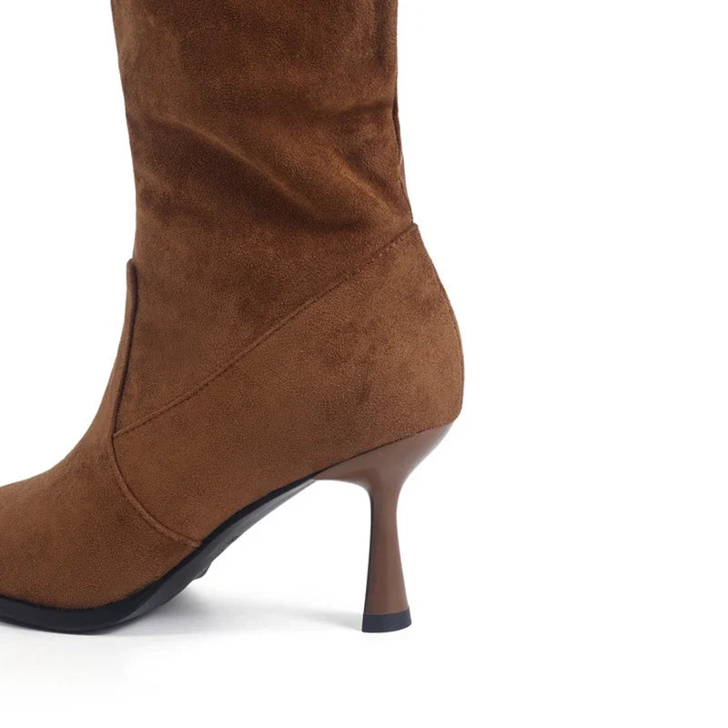 Women's autumn and winter pointed suede simple temperament high heels mid top Boots