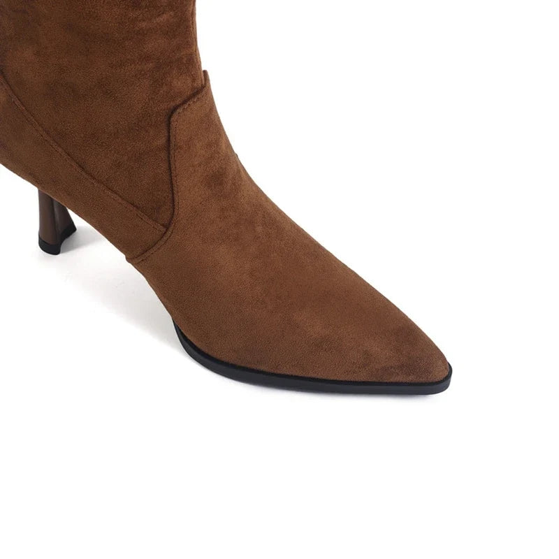Women's autumn and winter pointed suede simple temperament high heels mid top Boots
