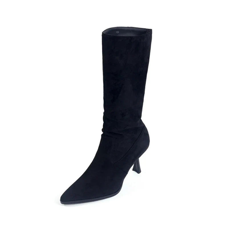 Women's autumn and winter pointed suede simple temperament high heels mid top Boots