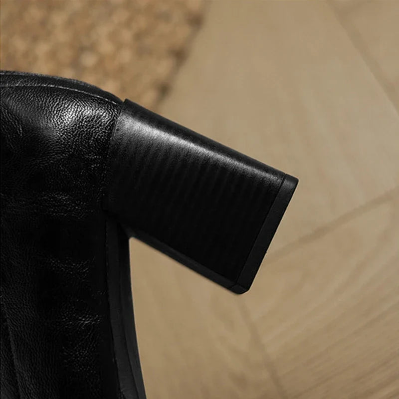 Women's autumn and winter round toe and calf high-heeled zipper elastic boots
