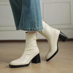 Women's autumn and winter round toe and calf high-heeled zipper elastic boots