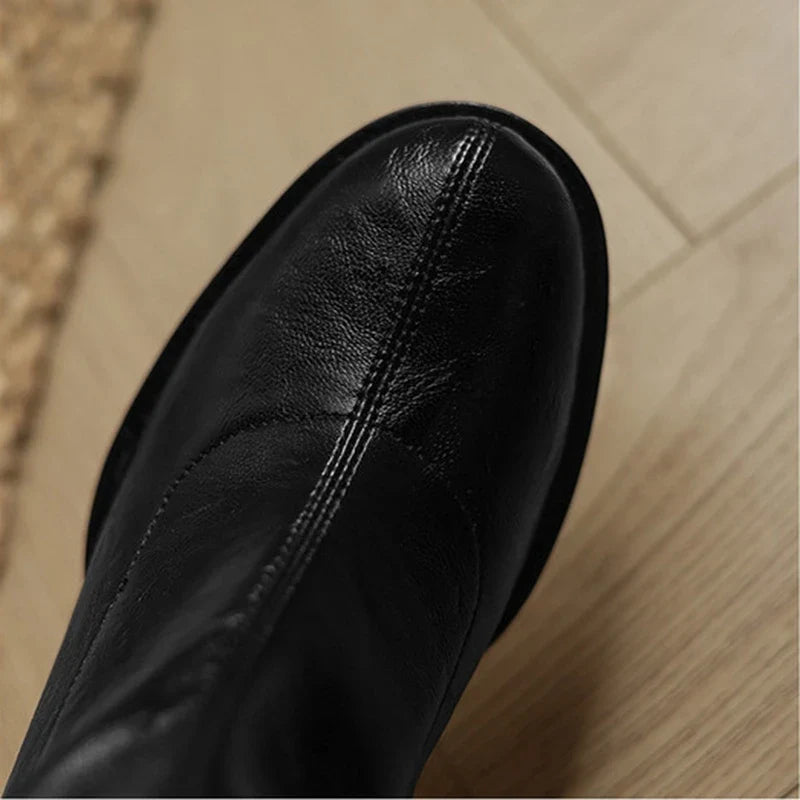 Women's autumn and winter round toe and calf high-heeled zipper elastic boots