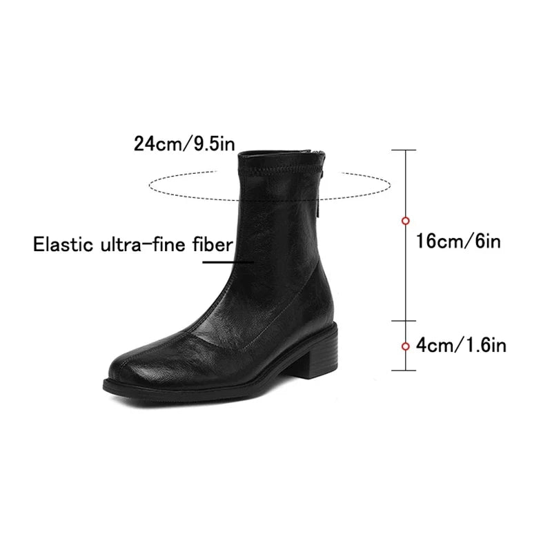 Women's autumn and winter round toe and calf zipper elastic leather retro short Boots