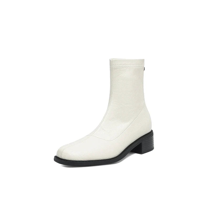Women's autumn and winter round toe and calf zipper elastic leather retro short Boots