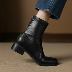 Women's autumn and winter round toe and calf zipper elastic leather retro short Boots
