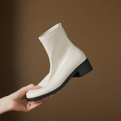 Women's autumn and winter round toe and calf zipper elastic leather retro short Boots
