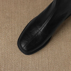 Women's autumn and winter round toe and calf zipper elastic leather retro short Boots