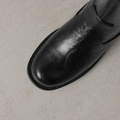 Women's autumn and winter round toe genuine leather cowhide mid heel plus zipper retro and calf western Chelsea short boots