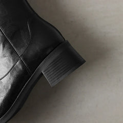 Women's autumn and winter round toe genuine leather cowhide mid heel plus zipper retro and calf western Chelsea short boots
