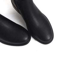 Women's autumn and winter round toe leather cowhide metal accessories zipper mid heel high tube boots