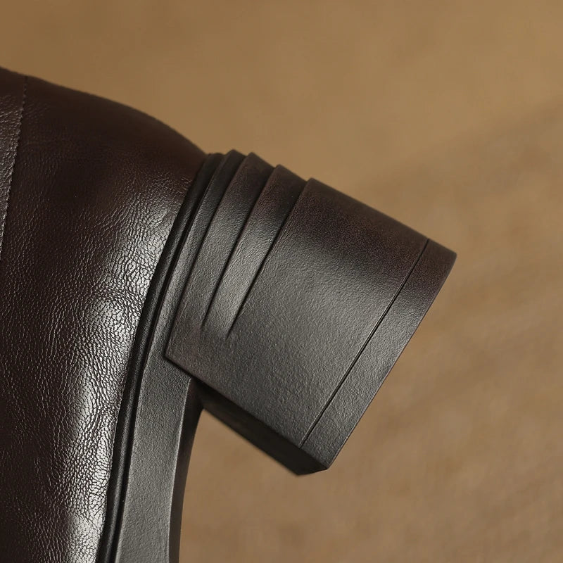 Women's autumn and winter round toe leather thick sole and calf high-heeled plus