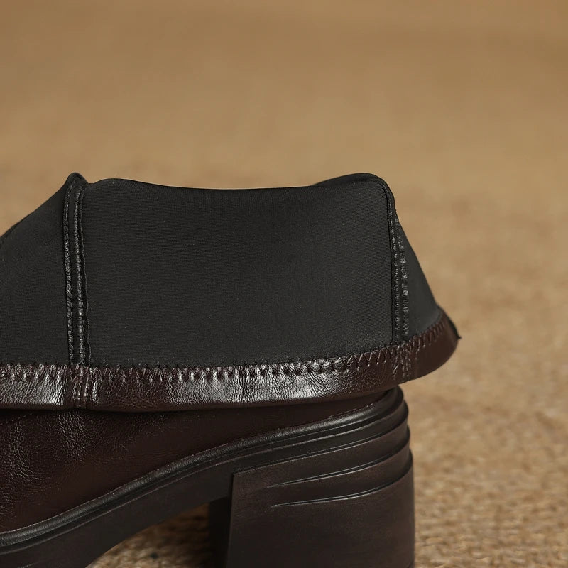 Women's autumn and winter round toe leather thick sole and calf high-heeled plus