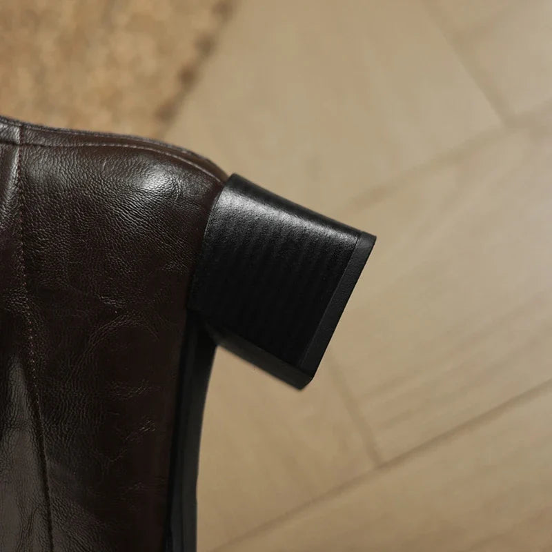 Women's autumn and winter square toe and calf high heel zipper elastic Boots