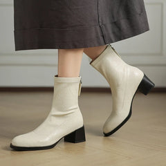 Women's autumn and winter square toe and calf high heel zipper elastic Boots