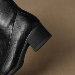 Women's autumn and winter square toe and calf high heel zipper elastic leather retro short Boots