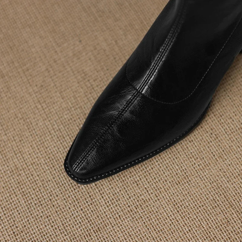 Women's autumn and winter square toe and calf high heel zipper elastic leather retro short Boots