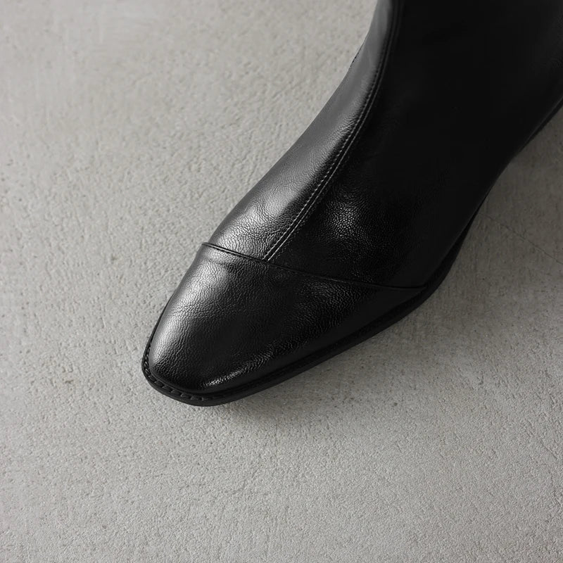Women's autumn and winter square toe mid heel plus retro side zipper and calf Chelsea short Boots