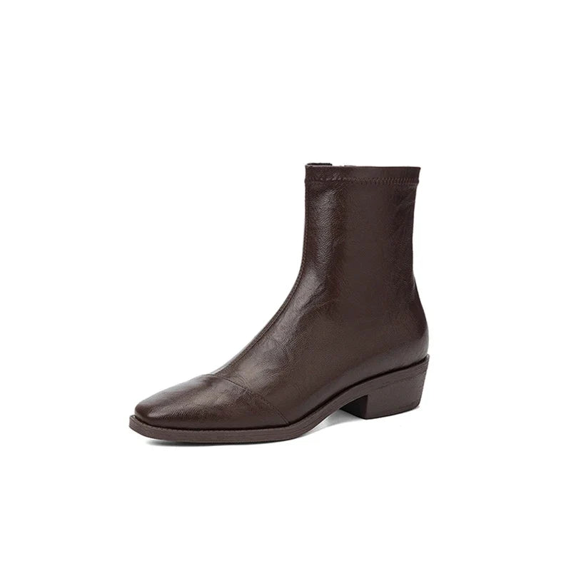 Women's autumn and winter square toe mid heel plus retro side zipper and calf Chelsea short Boots
