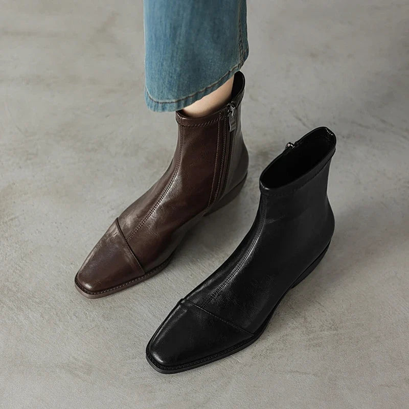 Women's autumn and winter square toe mid heel plus retro side zipper and calf Chelsea short Boots