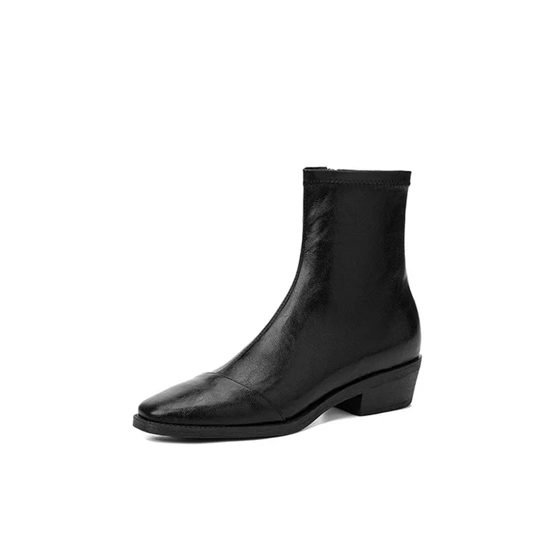 Women's autumn and winter square toe mid heel plus retro side zipper and calf Chelsea short Boots