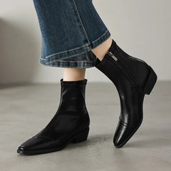 Women's autumn and winter square toe mid heel plus retro side zipper and calf Chelsea short Boots