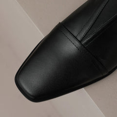 Women's autumn and winter square toe retro leather cowhide mid heel thick heel