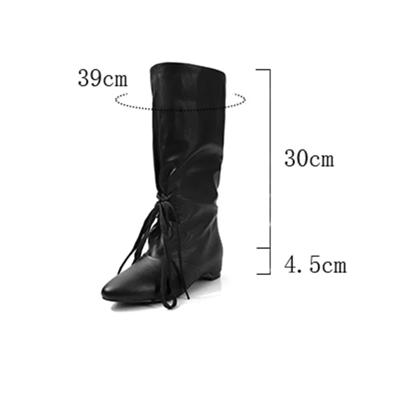 Women's autumn leather cowhide pointed European and American style lazy lace up short Boots