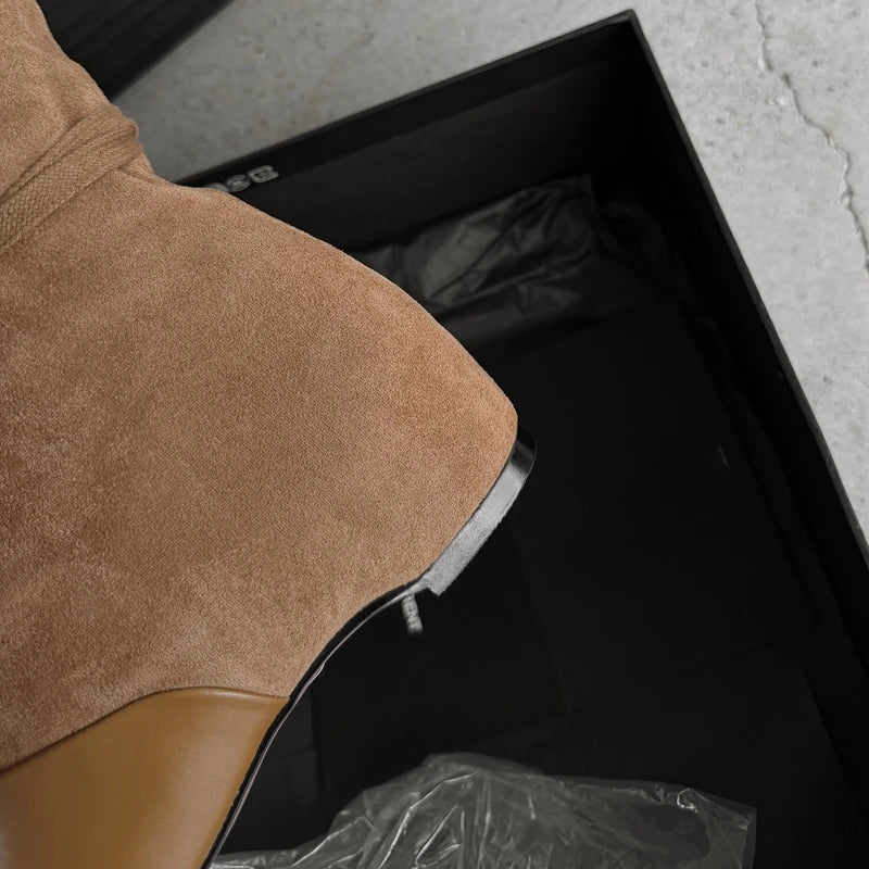 Women's autumn leather cowhide pointed European and American style lazy lace up short Boots