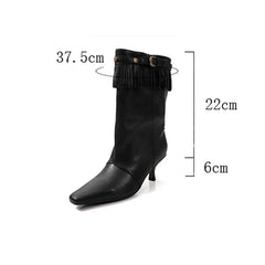Women's autumn leather cowhide pointed European and American style lazy tassel high-heeled short Boots