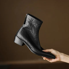 Women's autumn leather sheepskin pointed toe thick heel