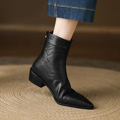 Women's autumn leather sheepskin pointed toe thick heel