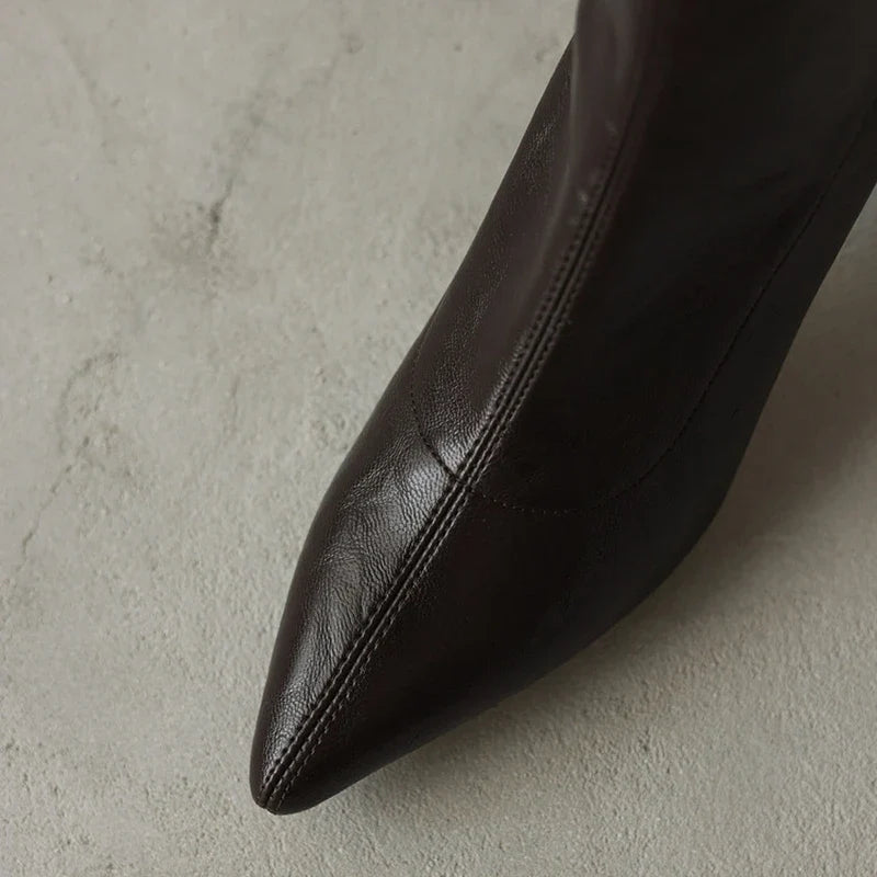 Women's elastic leather pointed high heels