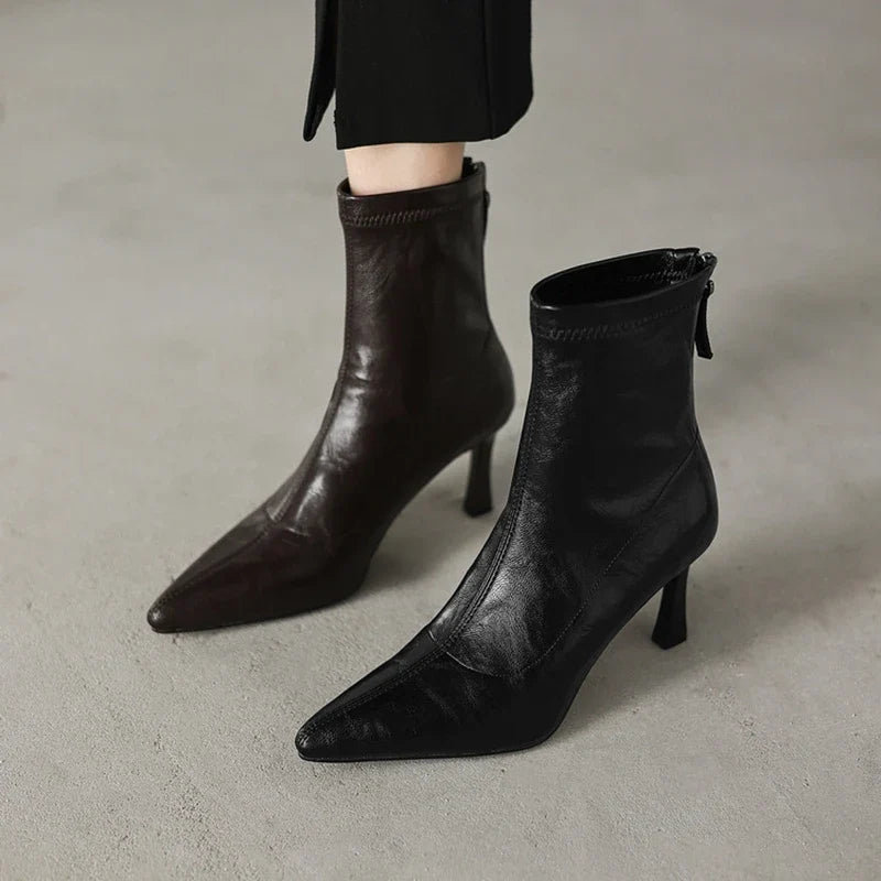 Women's elastic leather pointed high heels