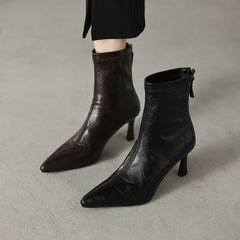 Women's elastic leather pointed high heels