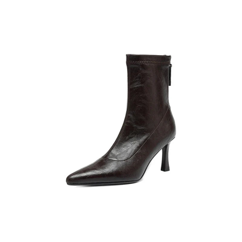 Women's elastic leather pointed high heels