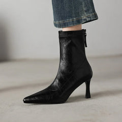 Women's elastic leather pointed high heels