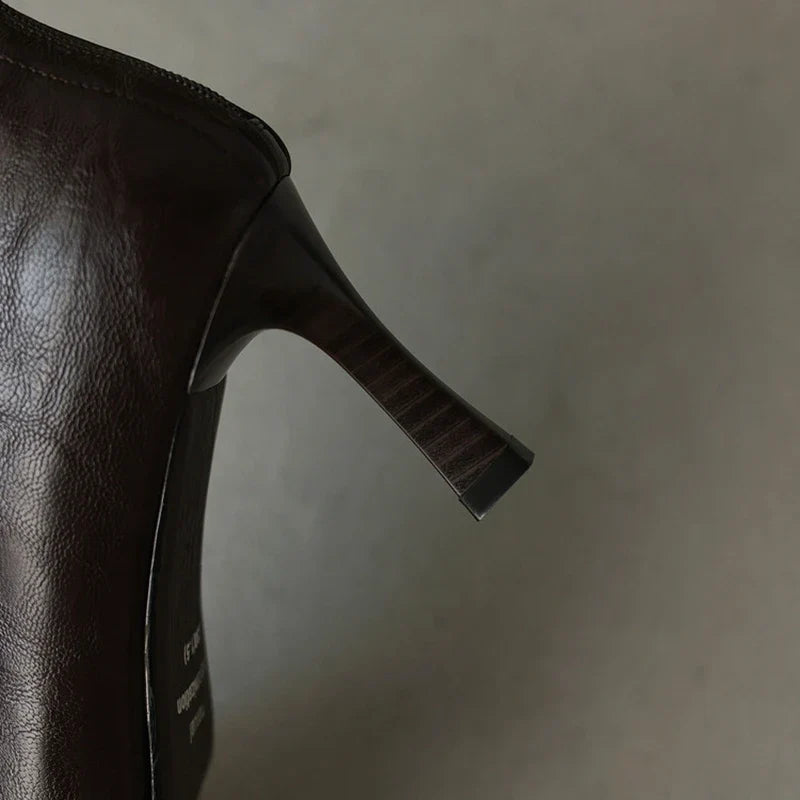 Women's elastic leather pointed high heels