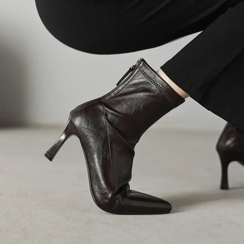 Women's elastic leather pointed high heels