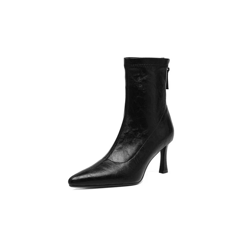 Women's elastic leather pointed high heels